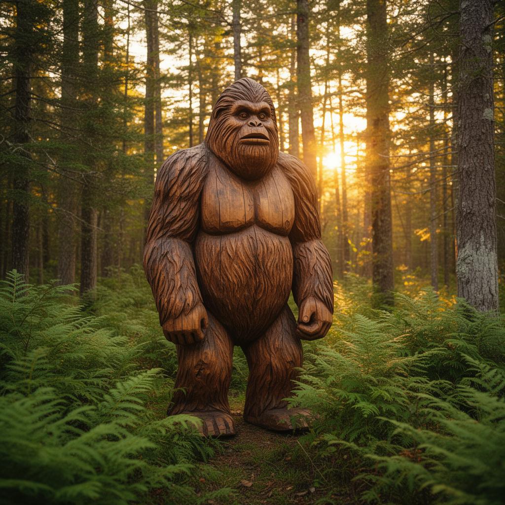 Hand-carved Samsquanch statue in the Sunken Escapes forest